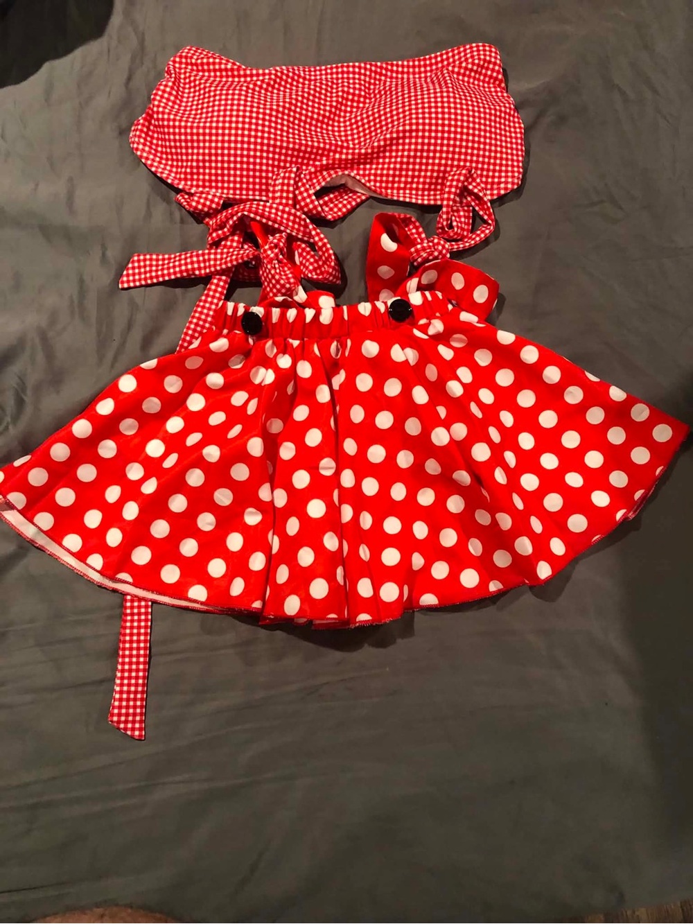 Red Polka Dot Women's Skirt Set with Gingham Tie